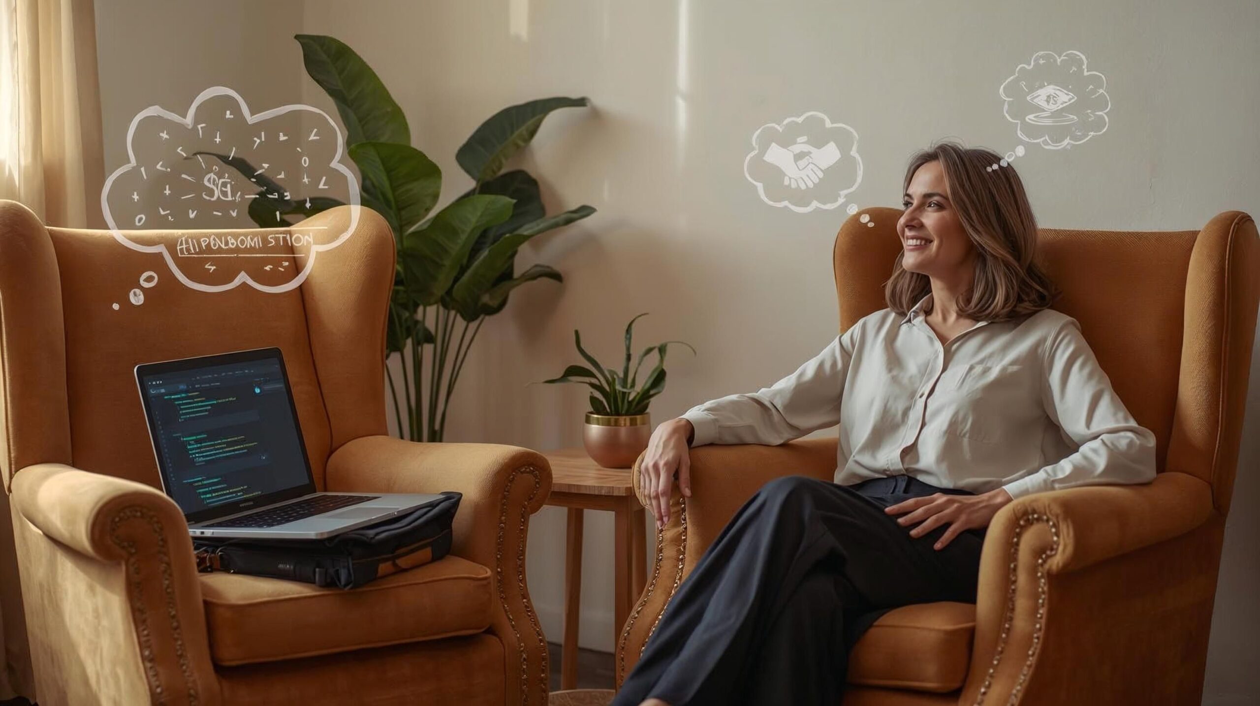 Ein Mann steht im Büro vor einem Spiegel und von dort blickt ihn ein kleiner Junge an, der ihm sehr ähnlich sieht.